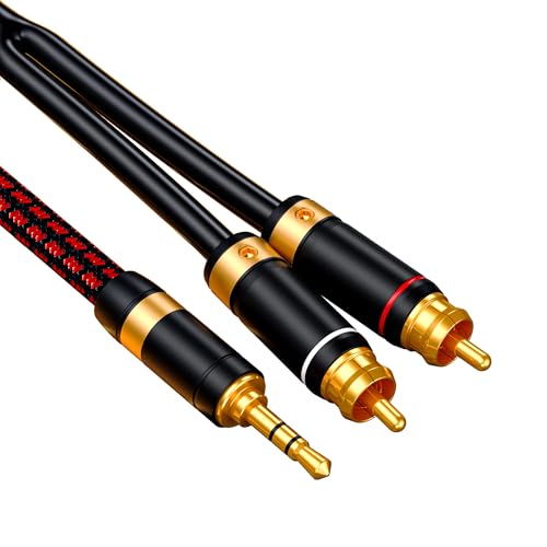 3.5mm to 2 RCA Audiophile Audio Cable Stereo Braided Gold Plated Oxgen-Free Copper Core for Smartphones Tablets Speakers Home Theater (Straight 3.5mm, 9.8FT) - size: 9.8FT, style: Straight 3.5mm