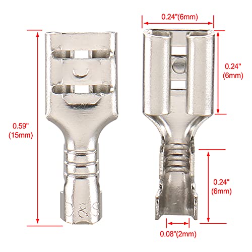 BAOMAIN 100pcs 4.8mm 0.187" Female Spade Connector Non-Insulated Terminals | Tinned Copper 0.187" Non-Insulated Female Connectors for 18-16 AWG Wire,Ideal for Automotive & DIY Projects