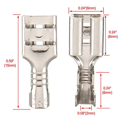 BAOMAIN 100pcs 4.8mm 0.187" Female Spade Connector Non-Insulated Terminals | Tinned Copper 0.187" Non-Insulated Female Connectors for 18-16 AWG Wire,Ideal for Automotive & DIY Projects