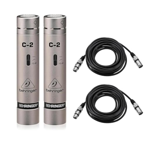 Behringer C-2 Matched Studio Cardioid Condenser Microphones, Pair, Bundle with 2X H&A XLR M to F Cable 25'
