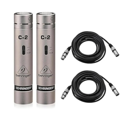 Behringer C-2 Matched Studio Cardioid Condenser Microphones, Pair, Bundle with 2X H&A XLR M to F Cable 25'
