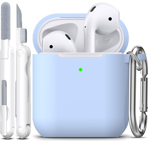 for AirPods 2nd/1st Case Silicone Cover, Sky Blue | Compatible with Apple AirPods 2nd/1st (2019/2016) Generation with Keychain & Cleaner Kit, Wireless Charging Compatible - color: Sky Blue