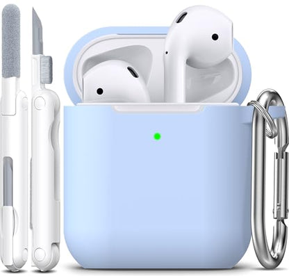 for AirPods 2nd/1st Case Silicone Cover, Sky Blue | Compatible with Apple AirPods 2nd/1st (2019/2016) Generation with Keychain & Cleaner Kit, Wireless Charging Compatible - color: Sky Blue