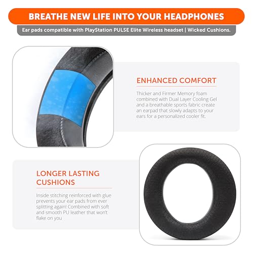 WC Freeze Pulse Elite - Cooling Gel Earpads for PS5 Pulse Elite | Made by Wicked Cushions | Thicker Cushion & Wider Opening | Black - color: Black