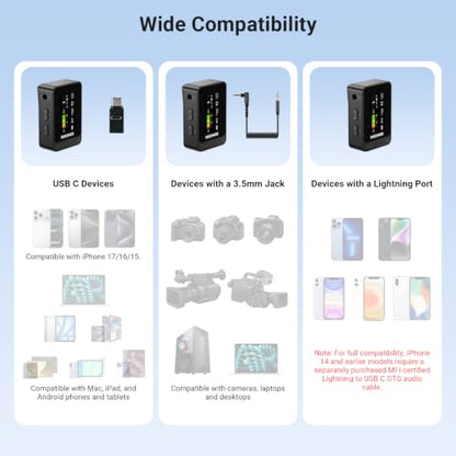 NEEWER CM26 MAX AI Wireless Lav Mic Compatible with iPhone 17 16 15 Android Camera PC, USB C Plug & Play App Control, 2 Level Noise Cancellation, 50h Total Battery, 120m Range, Apple MFi Certified