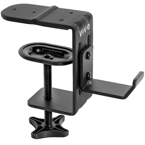 VIVO Black Clamp-on Hook for Desktop and Desk Leg Mounting, Mount-HLC1 | Steel Clip Holder for Office Accessories, Hanger for Bags, Headphones, and More, Workstation Organizer