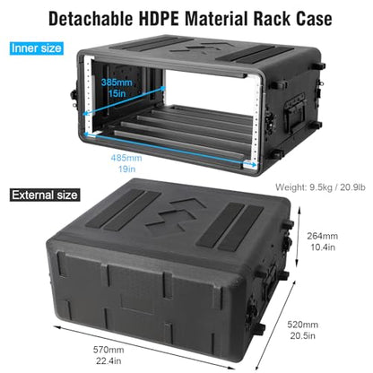 Diandian 4U Rack Case Shallow 16" Depth, Rackmount Flight Case Shock Mount | for Pro Audio, Amplifier, DJ Mixer, Effects with Microphone Compartments, Dust-Proof, Tour & Live Sound - size: 4U Rack Space 16" Deep