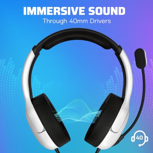 PDP AIRLITE Wired Stereo Gaming Headset, Officially Licensed by Sony PlayStation 5, PS5/PS4/PS3/PC, Lightweight Durable Headphones, 3.5mm audio jack, Noise-canceling Flip-to-Mute Mic, Frost White - color: Frost White, style: Wired