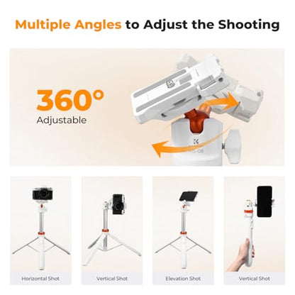 K&F CONCEPT 62'' Selfie Stick Tripod. | 2-in-1 Phone Holder, 360°Ball Head Compatible with DJI Osmo Pocket 4/3 GoPro 13/12 iPhone17. MS08 - color: White