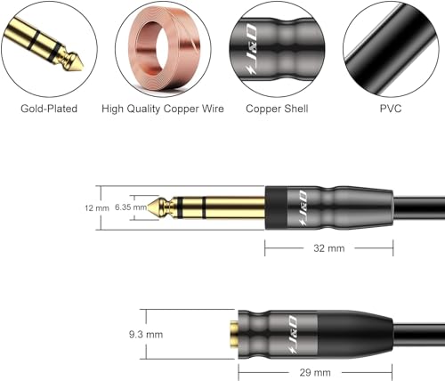 J&D 1/4 inch to 3.5mm Headphone Adapter, Heavy Duty Copper Shell Connecter Joint 3.5mm 1/8 inch Female TRS to 6.35mm Male TRS Stereo Audio Extension Cable (6 Feet 10 Pack) - size: 6 Feet (10 Pack)