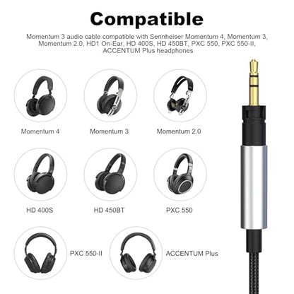 Momentum 3 Cable for Sennheiser Momentum 4/2, HD1 On-Ear, HD 400S, HD 450BT | 2.5mm to 3.5mm Cable with 6.35mm Adapter for Sennheiser PXC 550, PXC 550-II, ACCENTUM Plus Headphones, PC, MP3, PS4, Xbox One