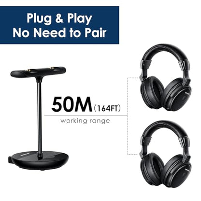 SIMOLIO Dual Wireless TV Headphones for Seniors, Bluetooth for PC/TV, 829D2 | Clear Voice & Loud Volume, OPT/AUX Passthrough to Soundbar, L/R Audio Balance, Ambient Sound Mode, Spare Battery, 164ft Range - style: Two Headsets