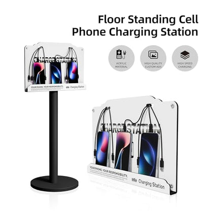 Floor Standing Cell Phone Charging Station with Fast Charigng Cables – 8 Device Charging Dock for Office, Hotel & Public Spaces | Compatible with iPhone ipad Smartphone Tablets Android Port (White) - color: White
