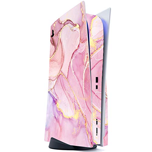 PlayVital Cosmic Pink Gold Marble Effect Full Set Skin Decal for ps5 Console Disc Edition, Sticker Cover for ps5 Controller & Charging Station & Headset & Media Remote - color: Cosmic Pink Gold Marble