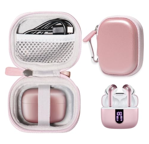 Case for TAGRY X08 Bluetooth Headphones True Wireless Earbuds 60H, mesh Pocket for Charge Cable (Rose Gold) - color: Rose gold