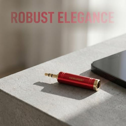 MOBOREST 3.5mm to 1/4" Stereo Audio Connector Headphones Adapter, 1Red | 1/8 Male to 1/4 Female Headphone Jack Converter, Pure Copper Gold-Plated Stereo Aux Plug for Amp, Guitar, Piano, keyboard - color: RED - 1PCS