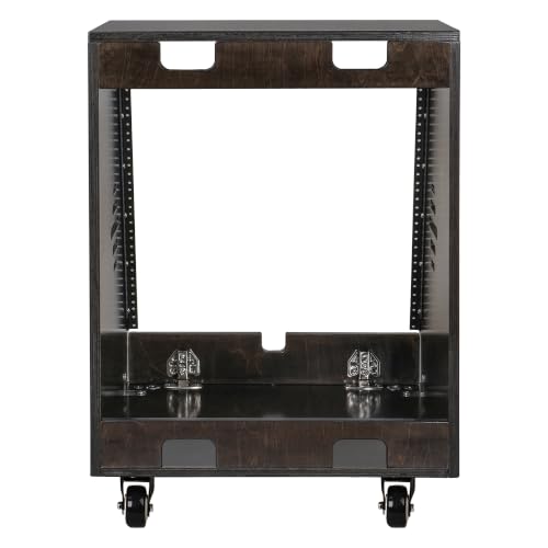 Sound Town DIY 12U Slanted Studio Rack with 2U Lower Storage, Casters, for Home Studio and Recording Room, Baltic Birch Plywood, Black Espresso (SDRK-12TD) - size: 12U,Black Espresso