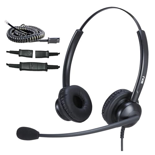 MKJ Noise Cancelling Cisco Headset with Microphone Dual Ear Wired Call Center Headphones for Office Phone Cisco CP-7821 7841 7861 8841 7942G 7931G 7940 7945G 7961 7962G 7965 7970G 7975G 8811 9951 - color: Middle Duo Headset