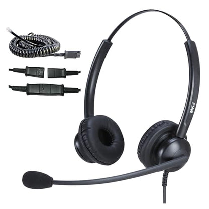 MKJ Noise Cancelling Cisco Headset with Microphone Dual Ear Wired Call Center Headphones for Office Phone Cisco CP-7821 7841 7861 8841 7942G 7931G 7940 7945G 7961 7962G 7965 7970G 7975G 8811 9951 - color: Middle Duo Headset