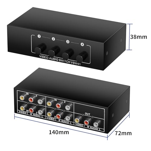 RCA Switch 4 in 1 Out for Wii PS2 Xbox DVD | 4X1 Composite Video L/R Audio Selector Box RCA Switcher Plug & Play - style: 4 in 1 out