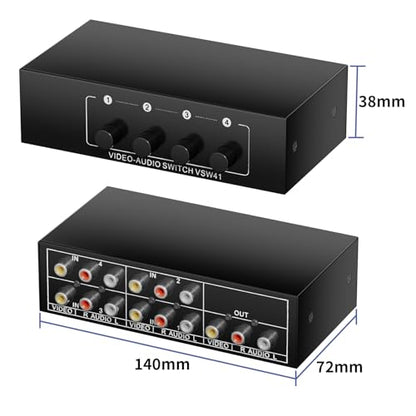 RCA Switch 4 in 1 Out for Wii PS2 Xbox DVD | 4X1 Composite Video L/R Audio Selector Box RCA Switcher Plug & Play - style: 4 in 1 out