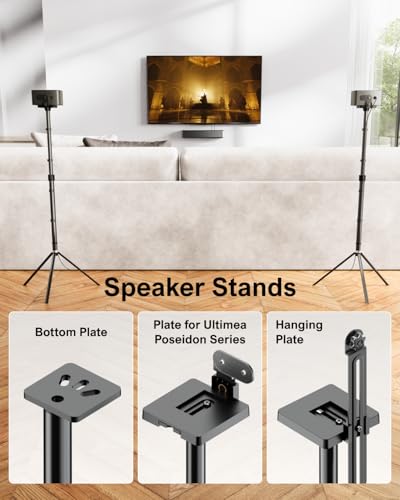 ULTIMEA Speaker Stands Pair, Height Adjustable Speaker Stand, Extends 24.4" to 36.6", Holds 6.6 lbs, Compatible with VIZIO, Sony, Bose, Polk, ULTIMEA Poseidon Series Surround Sound Speaker, Steady 300