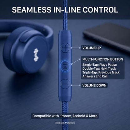Wired Over-Ear Headphones, Mic, 3.5mm, USB-C Adapter, Dark Blue - color: Dark Blue