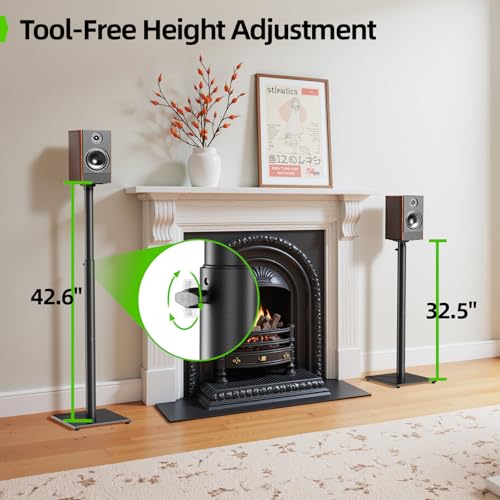 USX MOUNT Bookshelf Speaker Stands Pair, Height Adjustable Extends 32-42 inch for Rear Surround Sound Speakers, Floor Satellite Speaker Stands for Vizio Bose Sony JBL Klipsch Polk, Max Load 11 lbs - size: 32" to 42"
