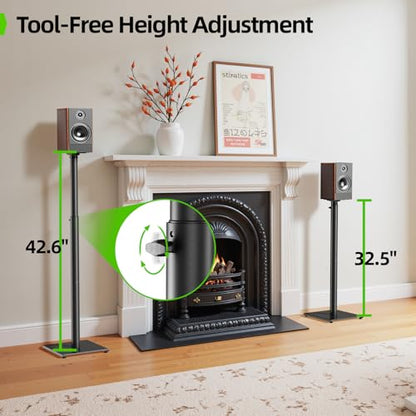 USX MOUNT Bookshelf Speaker Stands Pair, Height Adjustable Extends 32-42 inch for Rear Surround Sound Speakers, Floor Satellite Speaker Stands for Vizio Bose Sony JBL Klipsch Polk, Max Load 11 lbs - size: 32" to 42"