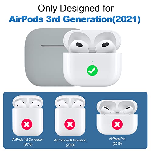 Compatible with AirPods 3 Case, Protective Silicone Cover for AirPods 3rd Generation Case 2021, Wireless Charging - Grey - color: C-Grey