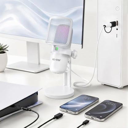 USB Condenser Microphone, Gaming Mic for PC/PS5 Podcast Streaming - color: Pearl White