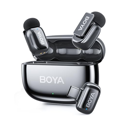 BOYA Mini 2 USB Type-C Wireless Lavalier Microphone for Andriod iPhone15/16,Ultra Mini Lapel Mics,100M Range,30Hrs Battery Life,Noise Reduction Clip On Mic for TikTok YouTube(Space Gray) - style: Mini 2(USB-C Silver)