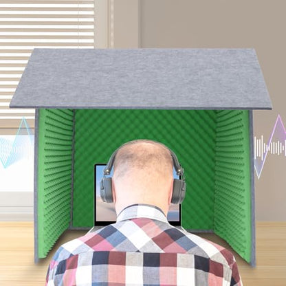 Desktop Soundproof Cover, 80x80cm Portable Vocal Isolation Booth with Acoustic Foam, Microphone Isolation Booth Cube, Noise Reducing Shield for Microphone, Streaming, and Office Privacy (Green) - color: Green