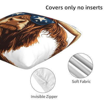 Highland Cow Red White Blue Headband Throw Pillows Covers, Couch Sofa Pillow Cases,Zipper Bedding Cushion Cases for Living Room,18x18 Inch