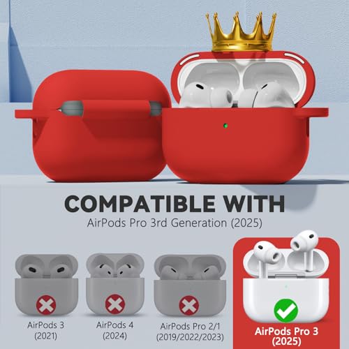 Ljusmicker for AirPods Pro 3 Case 2025 with Magnetic Lock,Red | Soft Silicone Protective Cover for Apple AirPod Pro 3rd Generation Case with Cleaner Kit & Keychain for Women Men,Shockproof - color: A1-Red
