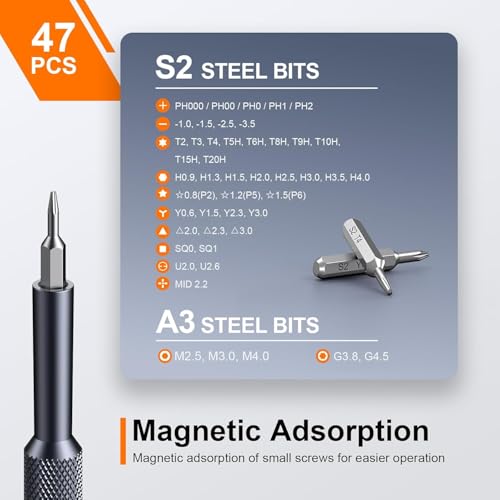 JOREST 50 in 1 Precision Screwdriver Set with Security Torx, Magnetic Mini Repair kit for Macbook, Laptop, PS4, PS5, iphone, Nintendo Switch, Glasses, Watch, Toy, Stocking Stuffers Gifts for Men - style: 50-in-1 S2