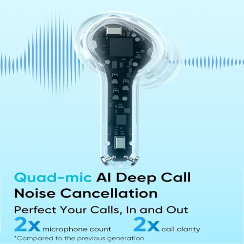 realme Buds T200x True Wireless Earbuds with 12.4mm Dynamic Bass Drivers, 25 dB ANC, Quad Mic, 45ms Latency, Upto 48 Hrs Playback, Fast Charge, IP55 Rated, BT 5.4 - (Blue)