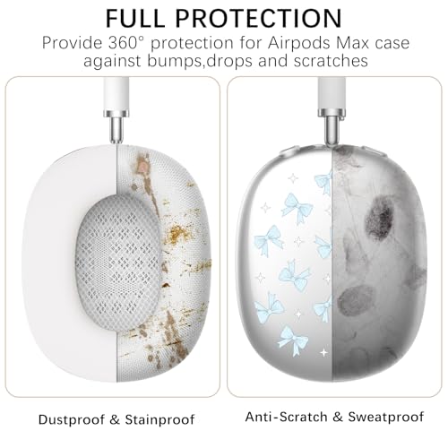 Silicone Case Cover for AirPods Max Headphones, Clear Blue Bows Soft TPU Ear Cups Cover/Ear Pad Case Cover/Headband Cover for AirPods Max (2024/2020) - color: Blue Bow_B/Clear
