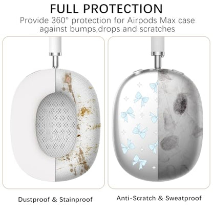 Silicone Case Cover for AirPods Max Headphones, Clear Blue Bows Soft TPU Ear Cups Cover/Ear Pad Case Cover/Headband Cover for AirPods Max (2024/2020) - color: Blue Bow_B/Clear