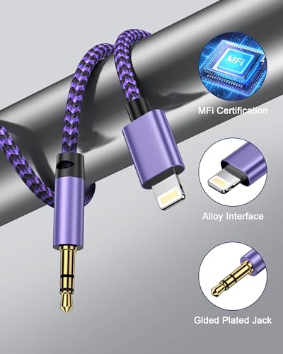 2Pack iPhone AUX Cord for iPhone 14 Pro Max/Plus, 13/12/11/XR/X/8/7, [Apple MFi Certified] Lightning to 1/8 Inch Audio Cable,3.3ft, Headphone Jack Adapter Male Aux Stereo Audio Cable for Lightening - style: Purple*2 Aux Cord
