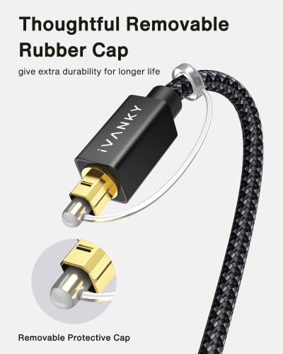 IVANKY Optical Audio Cable 3.3ft, Toslink Fiber Optic S/PDIF Digital Audio - color: Black, size: 3.3 ft, style: Straight Cable