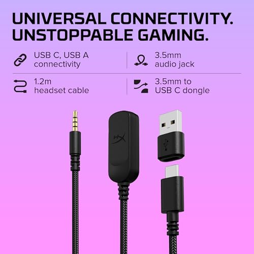 HyperX Cloud III – Wired Gaming Headset,PC,PS5,Xbox Series X|S,Angled 53mm Drivers,DTS Spatial Audio,Memory Foam,Durable Frame,Ultra-Clear 10mm Mic,USB-C,USB-A,3.5mm – Black,(Pack of 10) - color: Black, size: Regular (Pack of 10), style: Wired