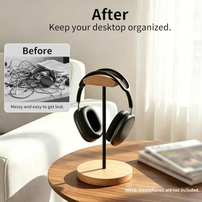 Headphone Stand Nature Wood & Metal Headset Hanger Mount Hook Gaming Holder Desktop Earphone Artful Functional Craftmanship Stand for All Headsets with Solid Wooden Base - style: Bamboo