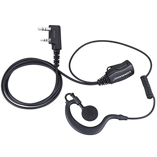 2-Pack Walkie Talkie Earpiece w Mic 2-Pin Compatible with Kenwood Bao Feng | G Shape Walkie Talkie Headset with PTT, Two Way radio Earpiece 3.5mm/2.5mm