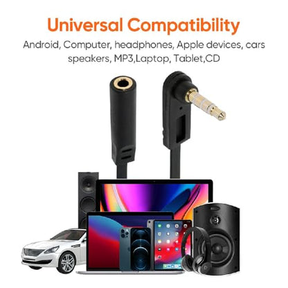 Cable Ultra Slim Flat AUX 3.5mm 4-Poles Audio Stereo Male to Female Extension Speaker Cable 90 Degree Right Angled 15cm - style: 4-Poles Male to Female