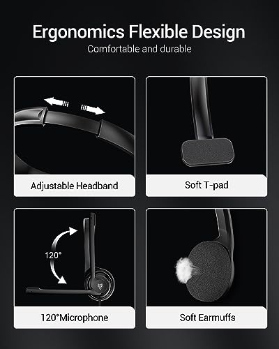 NUBWO HW02 USB Headset with Microphone Noise Cancelling &in-line Control, Ultra Comfort Computer Headset for Laptop pc, On-Ear Wired Office Call Center Headsets for Boom Skype Webinars, 5 Packs | 5 Packs - Comfort Computer Headset for Laptop pc, On-Ear Wi