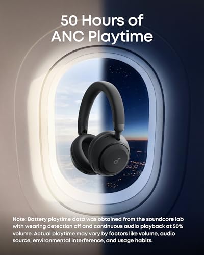 Soundcore Anker Space 2 Bluetooth 6.1 Over-Ear Headphones, Travel-Ready | Active Noise Cancelling, 50H Playtime, LDAC Hi-Res, Dual Connection, Clear Calls, Nap Mode, Wearing Detection, Fast Charging - color: Jet Black