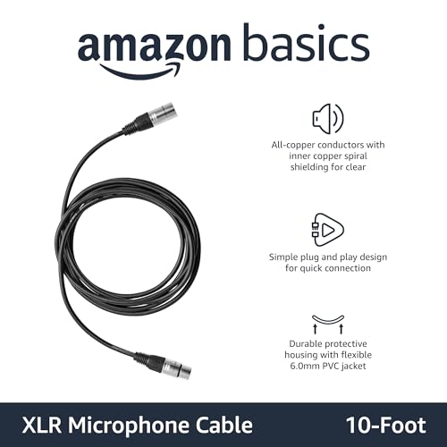 Amazon Basics XLR Microphone Cable for Speaker or PA System, Recording Studio, All Copper Conductors, Low Noise, 10 ft, Black - size: 10 Feet, style: 1-Pack