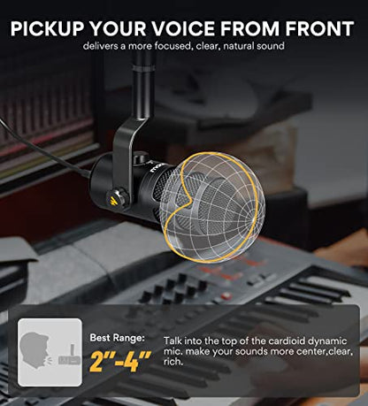 MAONO PD100U USB Dynamic Microphone, Podcast Recording Mic with Gain Knob | Plug & Play, Desktop Stand, Metal Structure, Cardioid Studio PC Computer Mic for Streaming, Vocal, Studio, Content Creation
