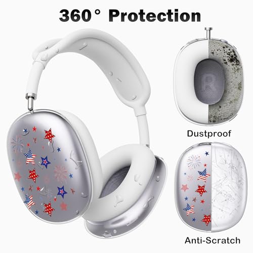 for AirPods Max 2/1 Headphones 4th of July Patriotic Ear Covers | America Stars Clear Ear Cups Cover | White Silicone Ear Pad Case Headband Cover for Apple AirPods Max 2/1 (2026/2024/2020) - color: America Stars C